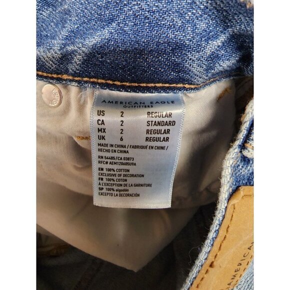 American Eagle AEO Mom Jeans Distressed Denim Blue Womens Size 2 Regular 2R - Picture 6 of 8
